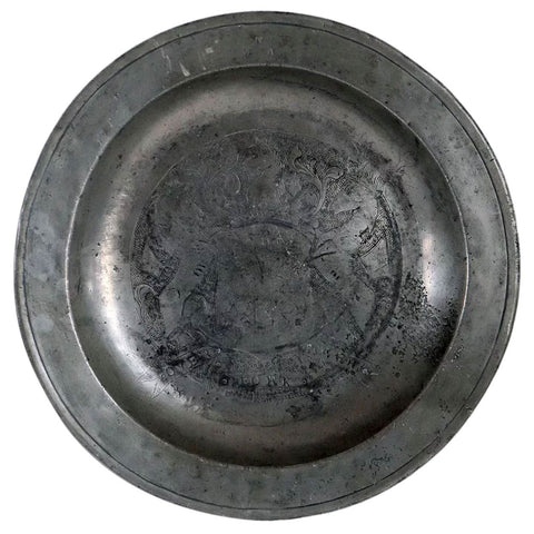 Large British Georgian Pewter Conyngham Armorial Reeded Plate