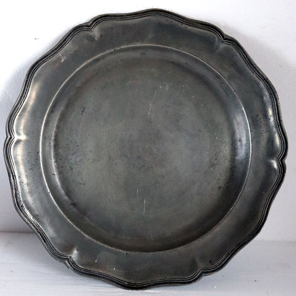 Large European Pewter Wavy Edge Multi-Reed Plate