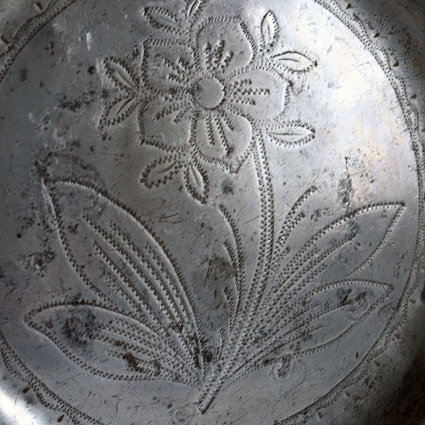 French Lille Pewter Wrigglework Reeded Edge Floral Plate