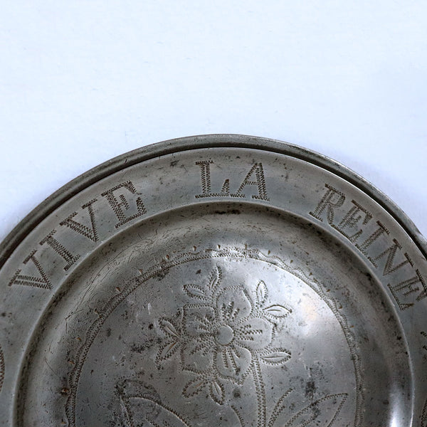 French Lille Pewter Wrigglework Reeded Edge Floral Plate