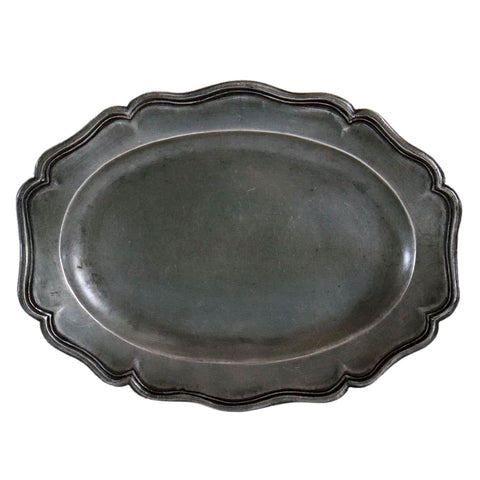Small Vintage Continental Pewter Oval Wavy Reeded Edge Platter