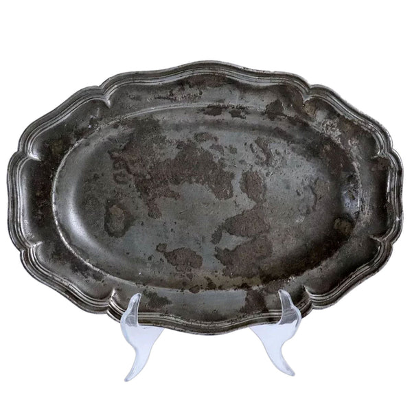 French Tournay Boisard Pewter Oval Wavy Multi-Reed Edge Serving Platter