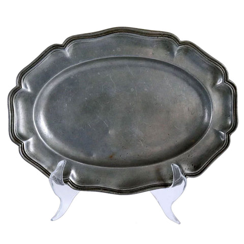 Vintage Continental Oval Pewter Wavy Edge Multi-Reed Platter