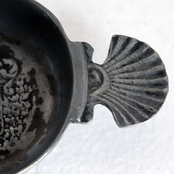 Small Vintage French Pewter Armorial Wine Tasting Bowl (Tastevin)