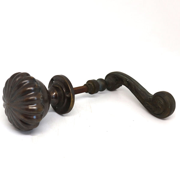 French Patinated Bronze Knob and Lever Door Handle