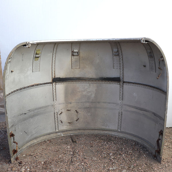 Two Vintage Riveted Painted Metal Airplane Cowling Covers