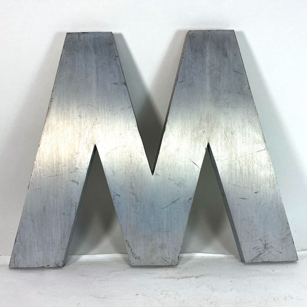 Vintage American Spanjer Brothers Brushed Aluminum Letter M or W Building Sign