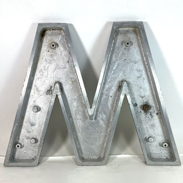 Vintage American Spanjer Brothers Brushed Aluminum Letter M or W Building Sign