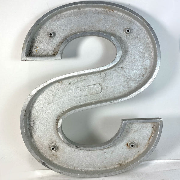 Vintage American Spanjer Brothers Brushed Aluminum Letter S Building Sign [3 Available]