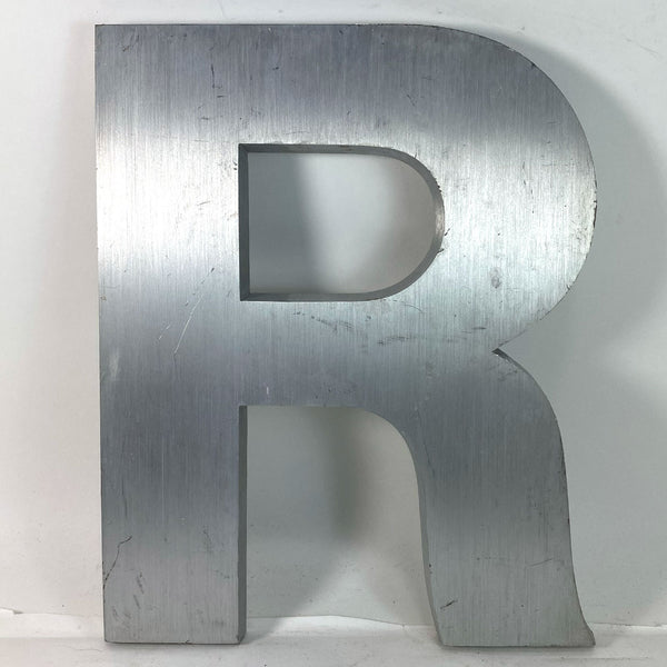 Vintage American Spanjer Brothers Brushed Aluminum Letter R Building Sign [3 Available]
