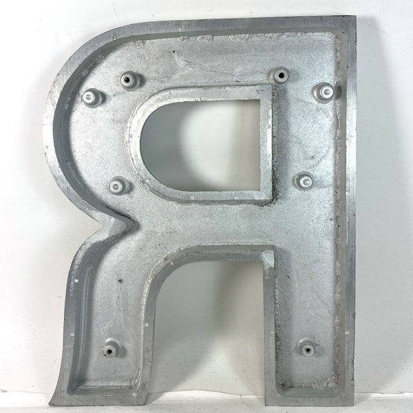 Vintage American Spanjer Brothers Brushed Aluminum Letter R Building Sign [3 Available]