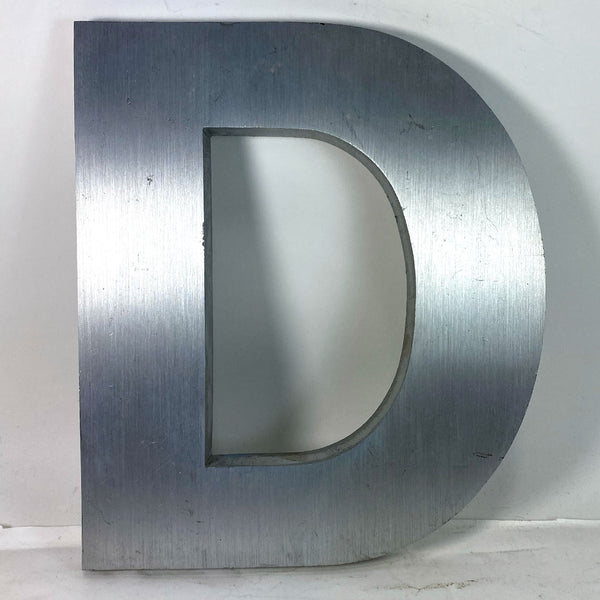 Vintage American Spanjer Bros Brushed Aluminum Letter D Building Sign
