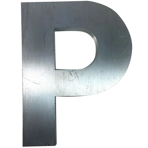 Vintage American Spanjer Brothers Brushed Aluminum Letter P Building Sign [1 Available]