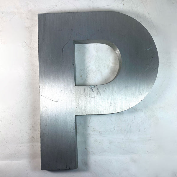 Vintage American Spanjer Brothers Brushed Aluminum Letter P Building Sign [1 Available]