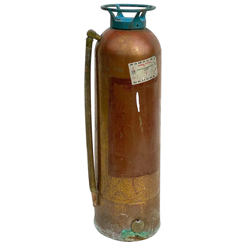 Vintage American Industrial Copper and Blue Enamel Hand Fire Extinguisher