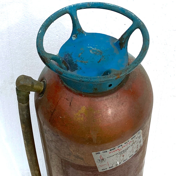 Vintage American Industrial Copper and Blue Enamel Hand Fire Extinguisher