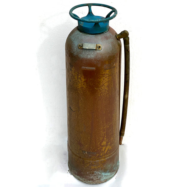 Vintage American Industrial Copper and Blue Enamel Hand Fire Extinguisher