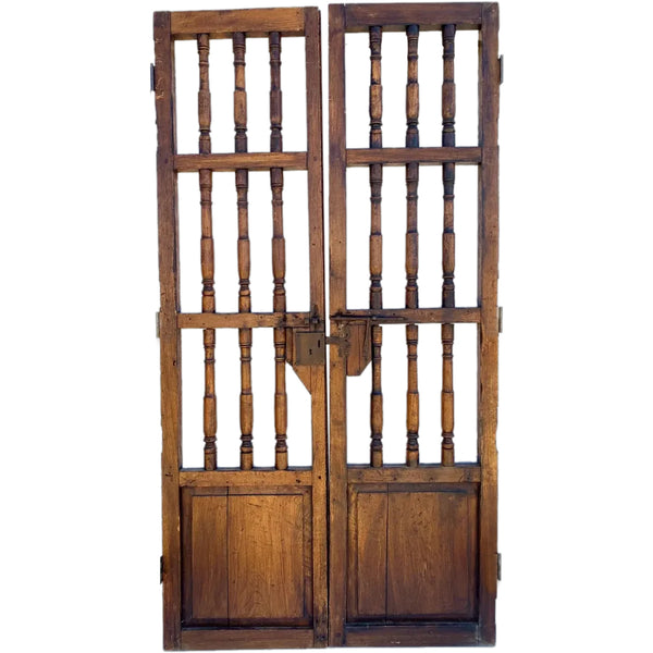 Large Mexican Wooden Iron Mounted Spindle Double Door Hacienda Gate