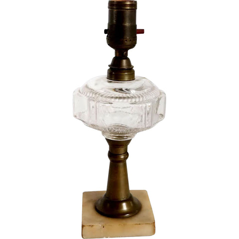 American Marble, Brass and Pressed Glass Oil Lamp as a One-Light Table Lamp