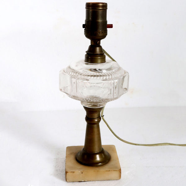 American Marble, Brass and Pressed Glass Oil Lamp as a One-Light Table Lamp