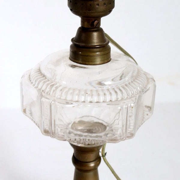 American Marble, Brass and Pressed Glass Oil Lamp as a One-Light Table Lamp