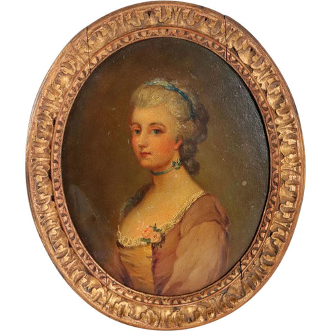 French School Oil on Art Board Painting, Portrait of a Lady