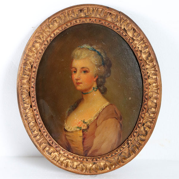 French School Oil on Art Board Painting, Portrait of a Lady