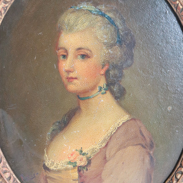 French School Oil on Art Board Painting, Portrait of a Lady