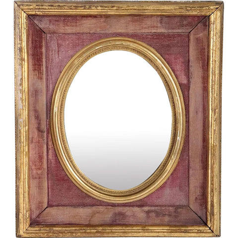 Small Gilt Framed Pink Velvet Lined Oval Mirror