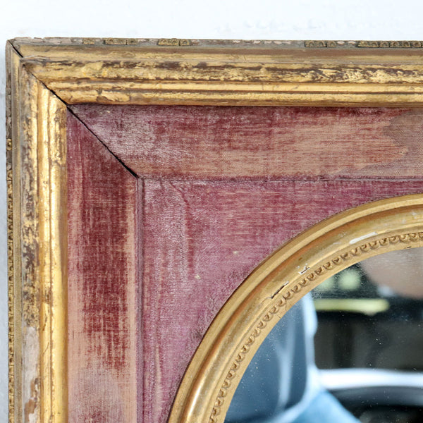 Small Gilt Framed Pink Velvet Lined Oval Mirror