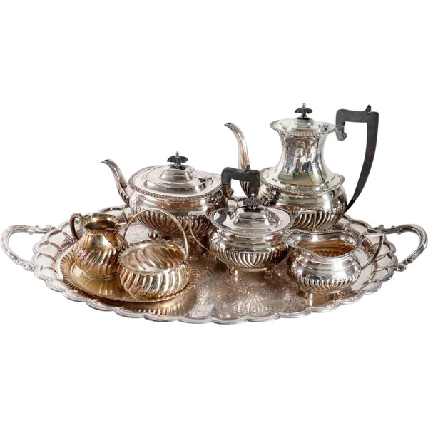 8-Piece English Charles Howard Collins Victorian Silverplate Tea Service