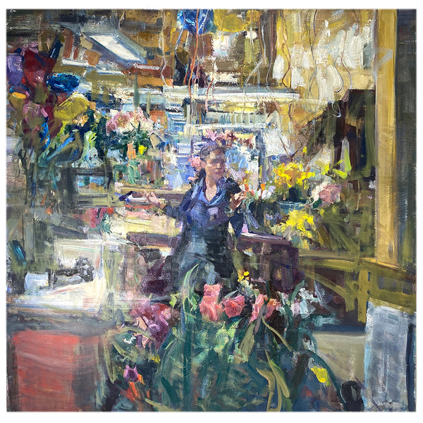 MIKAEL OLSON Oil on Canvas Painting, Flower Shop