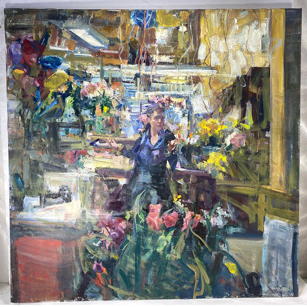 MIKAEL OLSON Oil on Canvas Painting, Flower Shop