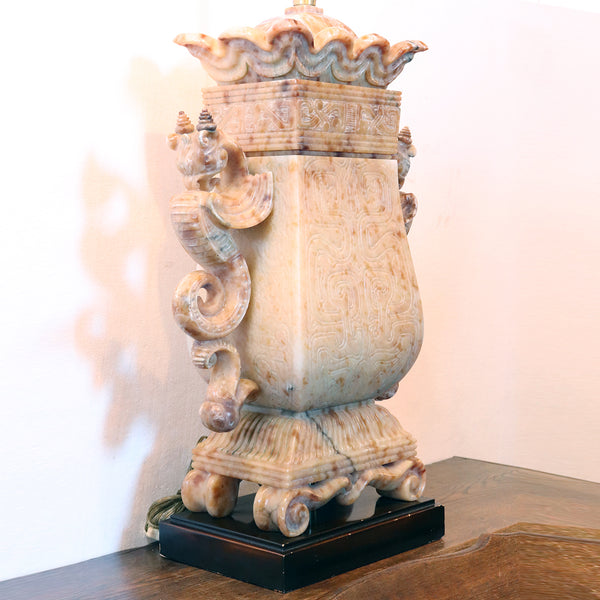 Heavy American Marbro Chinese Stone Temple Jar Two-Light Table Lamp
