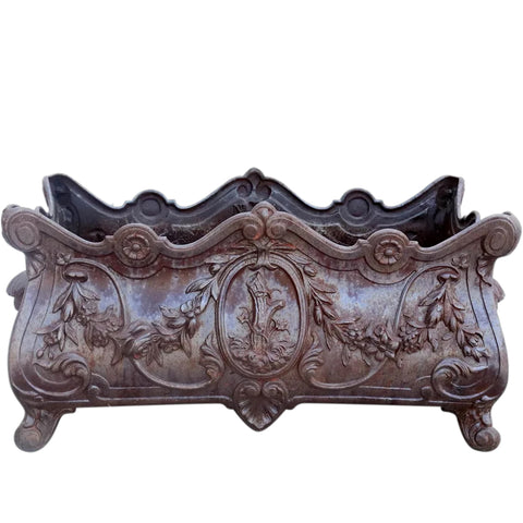 French Deville & Cie Cast Iron Rectangular Bombe Garden Planter / Jardiniere