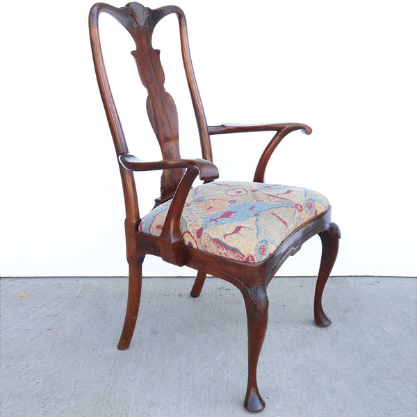 Set of Eight English Queen Anne Style Mahogany Upholstered Seat Dining Chairs