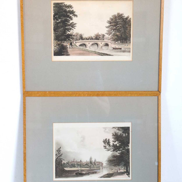 Pair English WILLIAM WESTALL Colored Aquatints, Trinity and Queen's College, Cambridge