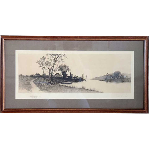 ERNEST C. ROST Etching on Paper, American Pastoral River Landscape