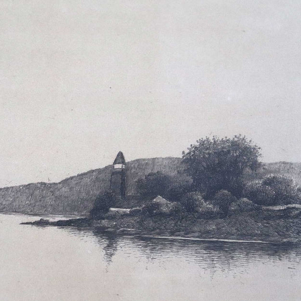 ERNEST C. ROST Etching on Paper, American Pastoral River Landscape
