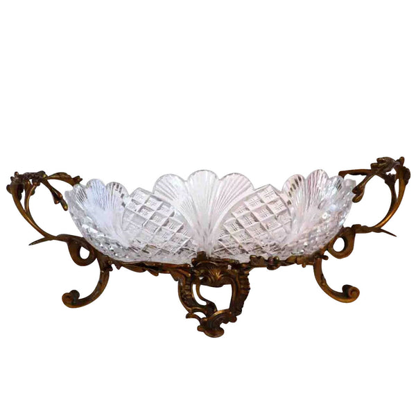 Large French Baccarat Cut Crystal and Ormolu Bronze Oval Centerpiece