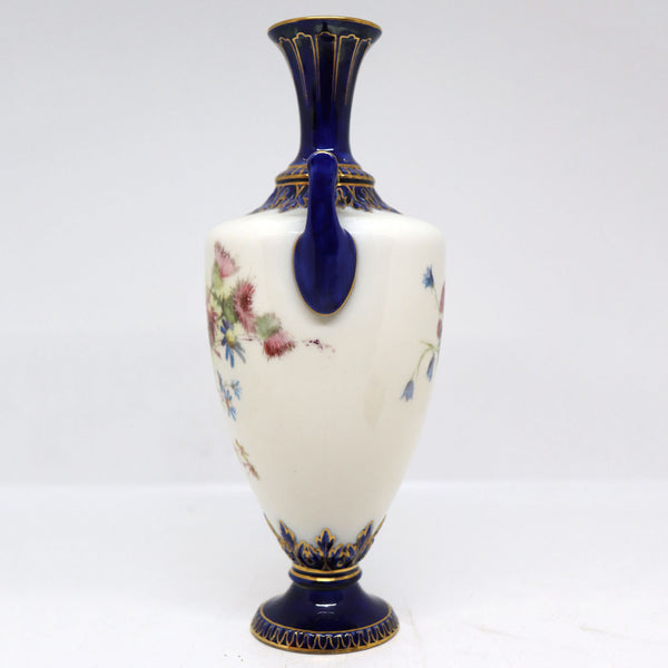 Small English Royal Worcester Painted Porcelain Floral Two-Handle Urn