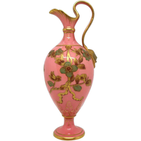 Small English Royal Crown Derby Porcelain Pink and Gilt Ewer