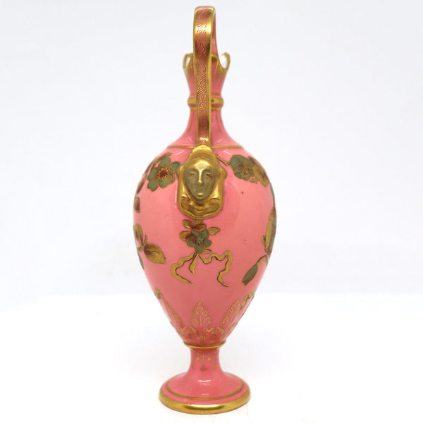Small English Royal Crown Derby Porcelain Pink and Gilt Ewer