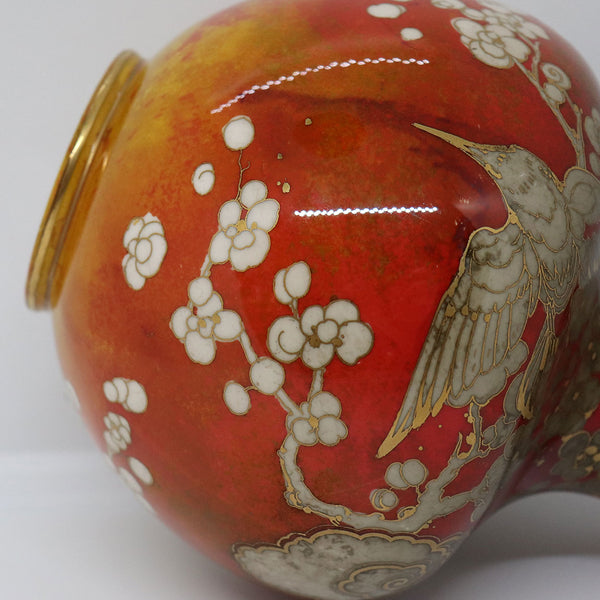 English Royal Doulton Harry Nixon Porcelain Red Flambe Kingfisher Vase