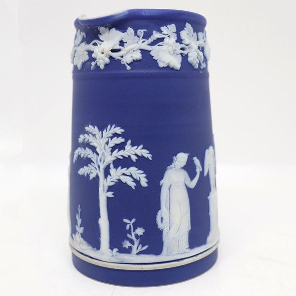 Set of Two English Wedgwood Dark Blue Jasperware Ceramic Trojan Cream Jugs