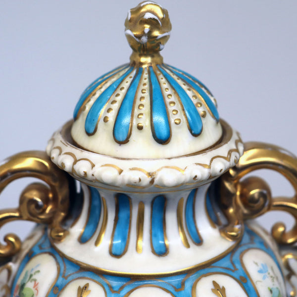 Small German Royal Rudolstadt Porcelain Two-Handle Covered Urn