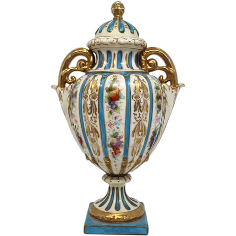 Small German Royal Rudolstadt Porcelain Two-Handle Covered Urn