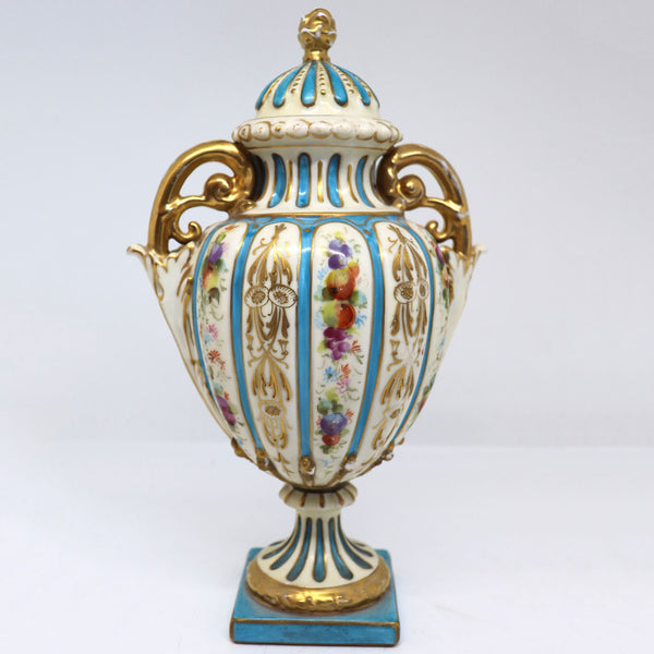 Small German Royal Rudolstadt Porcelain Two-Handle Covered Urn