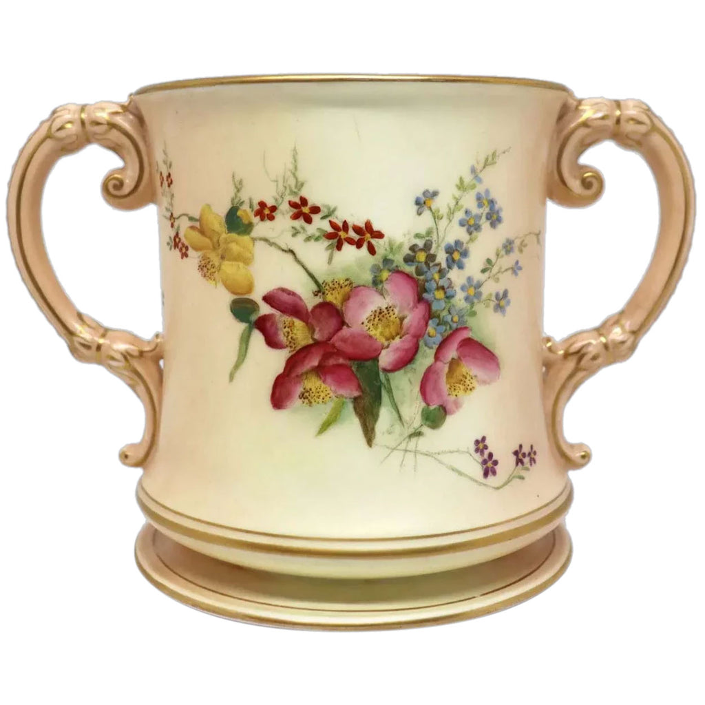 Large English Royal Worcester Porcelain Blush Ivory Two-Handle Loving Cup