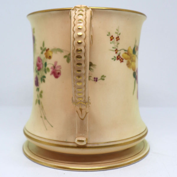 Large English Royal Worcester Porcelain Blush Ivory Two-Handle Loving Cup